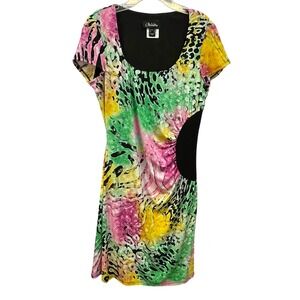 Chueva Women's Size 10 Multi Color Abstract Print Short Sleeve Dress